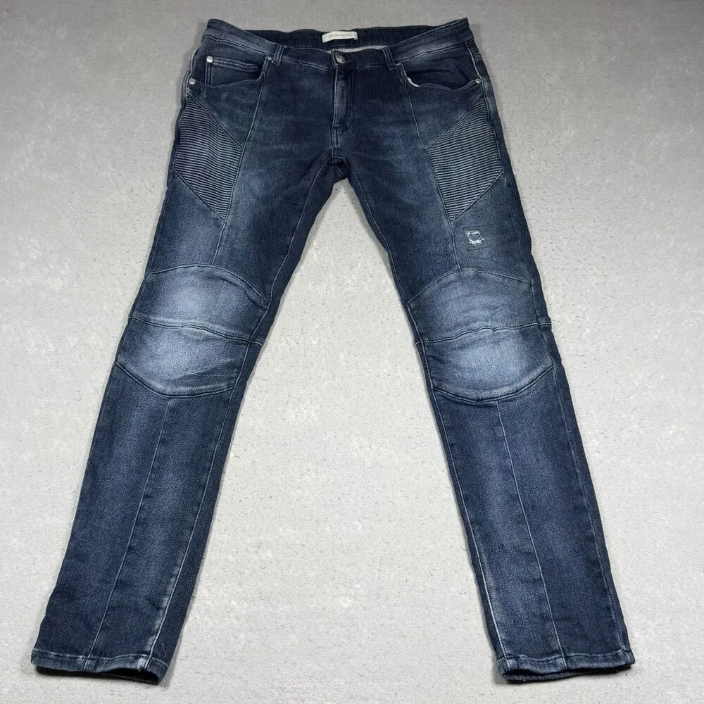 Pierre Balmain Jeans Men's Size 36 Blue Biker Jeans Moto Style Pockets Cotton